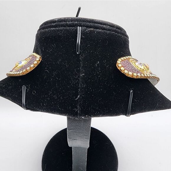 VINTAGE M&J HANSEN LAVENDER GLASS ALEXANDRITE RHINESTONE NECKLACE & EARRING SET - Picture 7 of 12